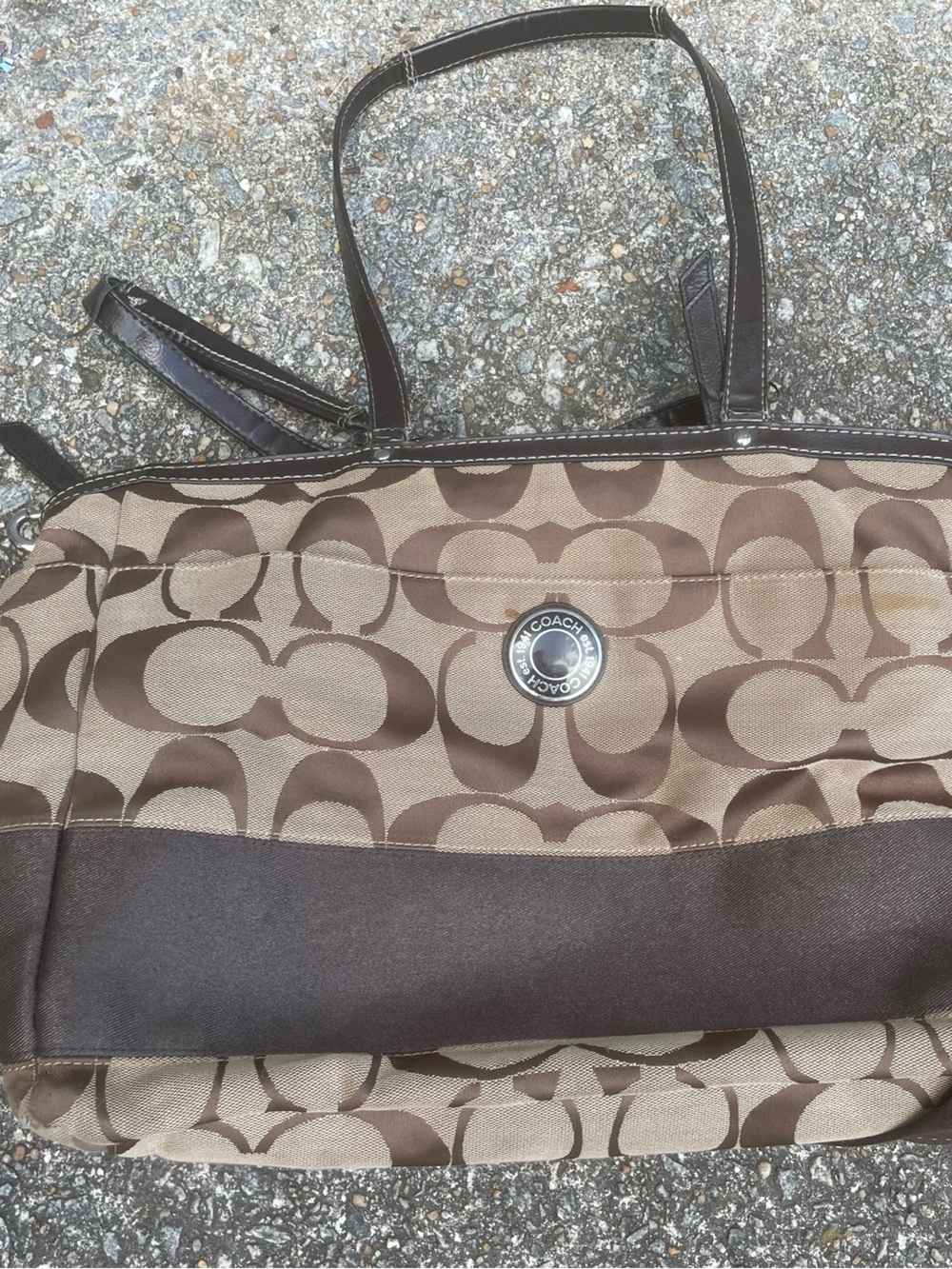 Coach Brown Signature Canvas Tote with Dark Brown Trim